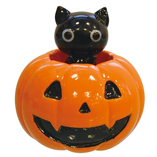 かわいい手作り ガラス細工 ハロウィン かぼちゃ入り クロネコ